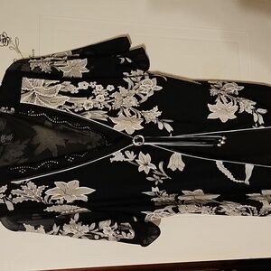 Sheer black gray and white blouse